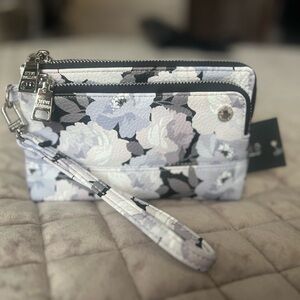 Steve Madden Floral Wristlet Clutch - Black and White with pastel undertones